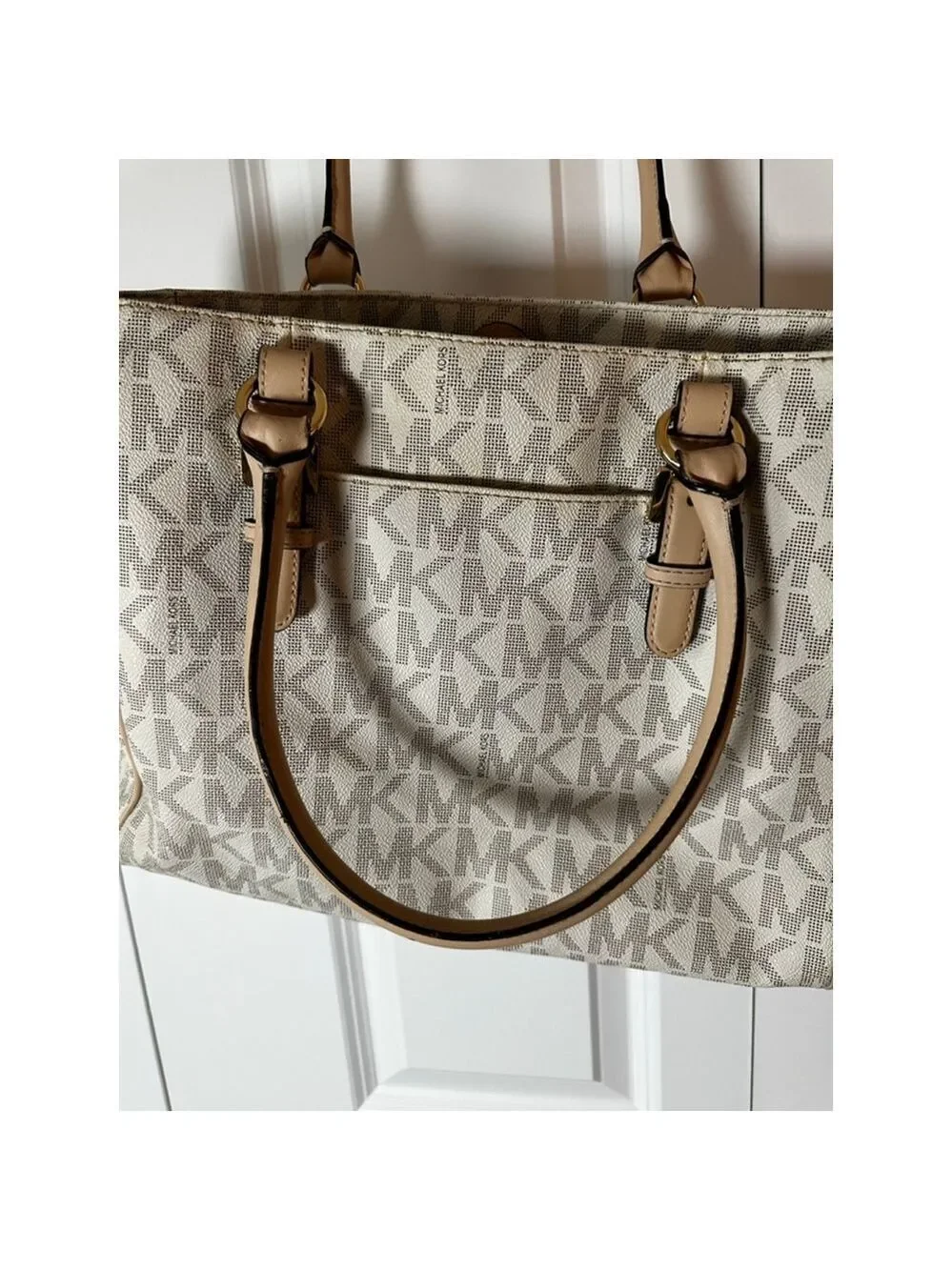 Women's Michael Kors White & Beige Monogram Tote Bag, One Size